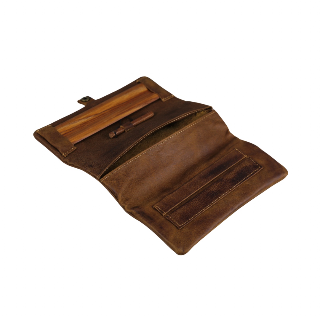 ARICHI Handmade Leather Tobacco Pouch | Rolling Paper Case with Vintage Tan Leather for Cigarettes or Pipe | Slim & Durable Design