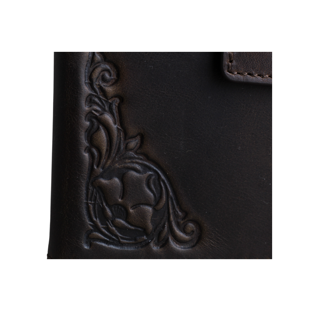 ARICHI Handcrafted Brown Leather iPhone Case with Magnetic Closure and Embossed Design – Detachable Magnetic Wallet Cover for iPhone