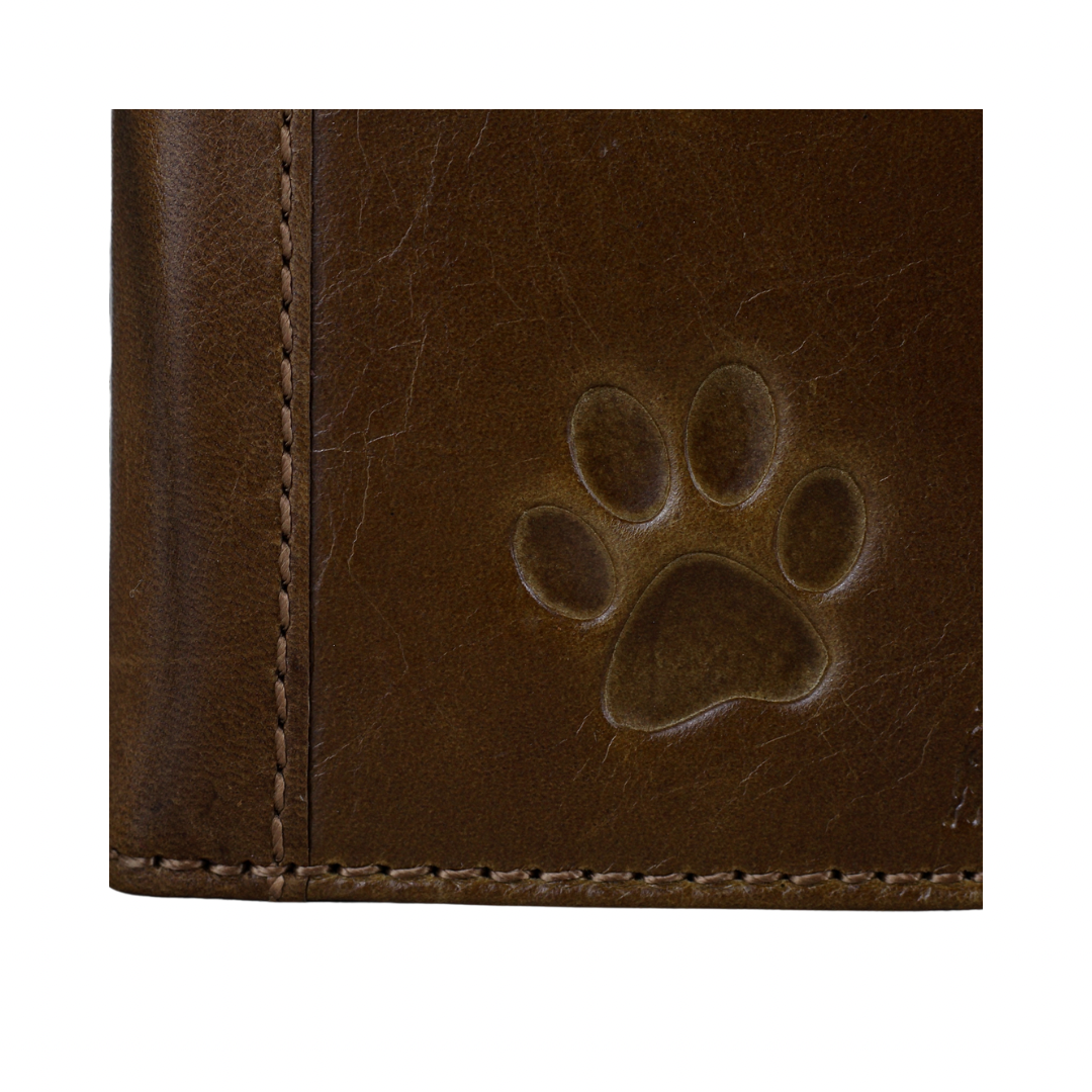 ARICHI Genuine Leather Dog Paw Case for Google Pixel – Handmade Tan Cover with Stamped Dog Paw Design & Card Slots