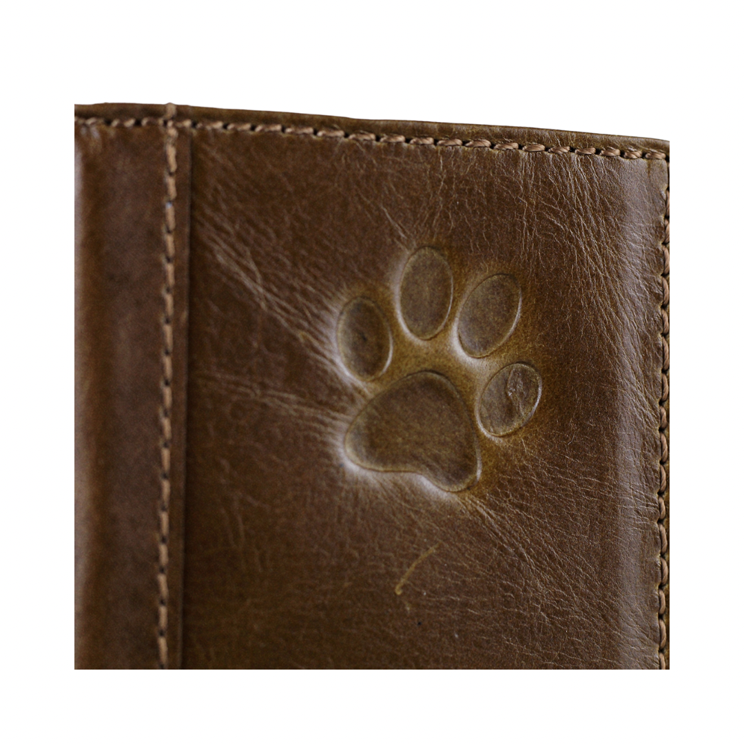 ARICHI Genuine Leather Dog Paw Case for Google Pixel – Handmade Tan Cover with Stamped Dog Paw Design & Card Slots