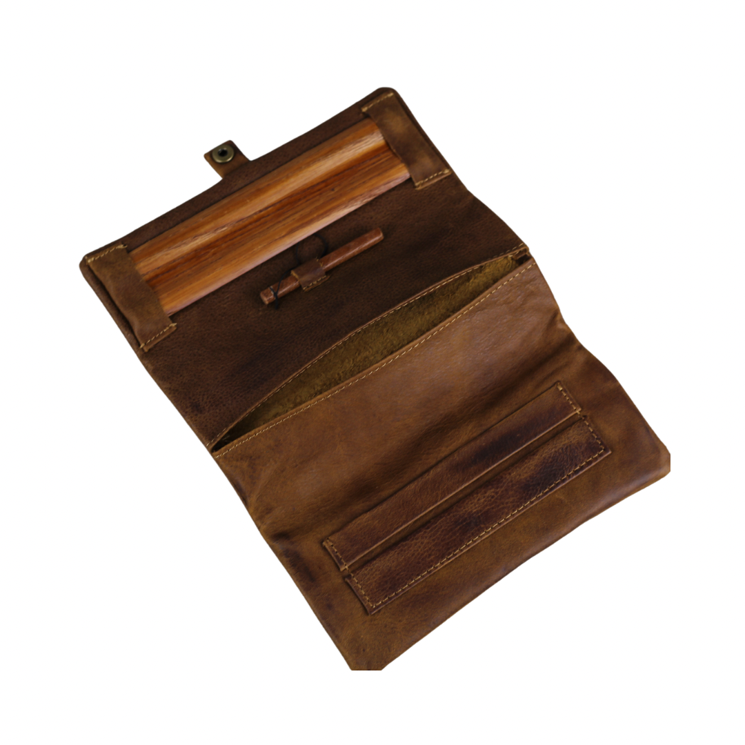 ARICHI Handmade Leather Tobacco Pouch | Rolling Paper Case with Vintage Tan Leather for Cigarettes or Pipe | Slim & Durable Design