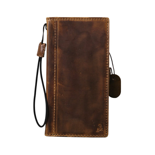 ARICHI Handmade Waxed Leather iPhone Case – Polished Sanded Finish, Vintage Style with White Stitching, for iPhone 11–17 Pro Max Wallet Cover