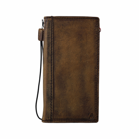 ARICHI Handmade Leather iPhone Case – Removable Magnetic Wallet Style, Tan Waxed Finish, Card Slots for iPhone 11–17 Pro Max SE XS