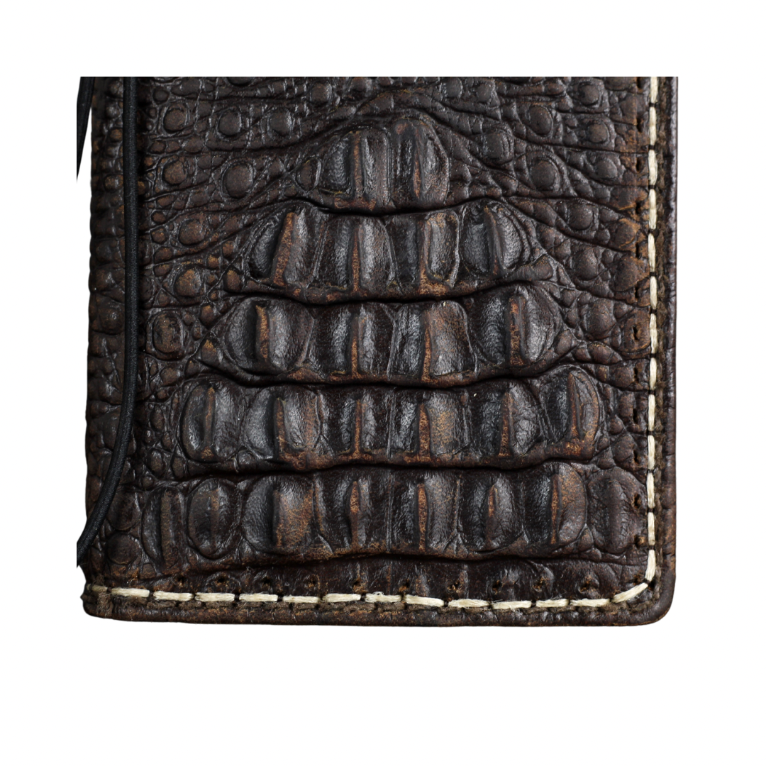 ARICHI Crocodile Embossed Leather Case with Thick White Hand-Stitched Seams for iPhone 6-17 Pro Max SE XS – Luxury Wallet Book Style Cover