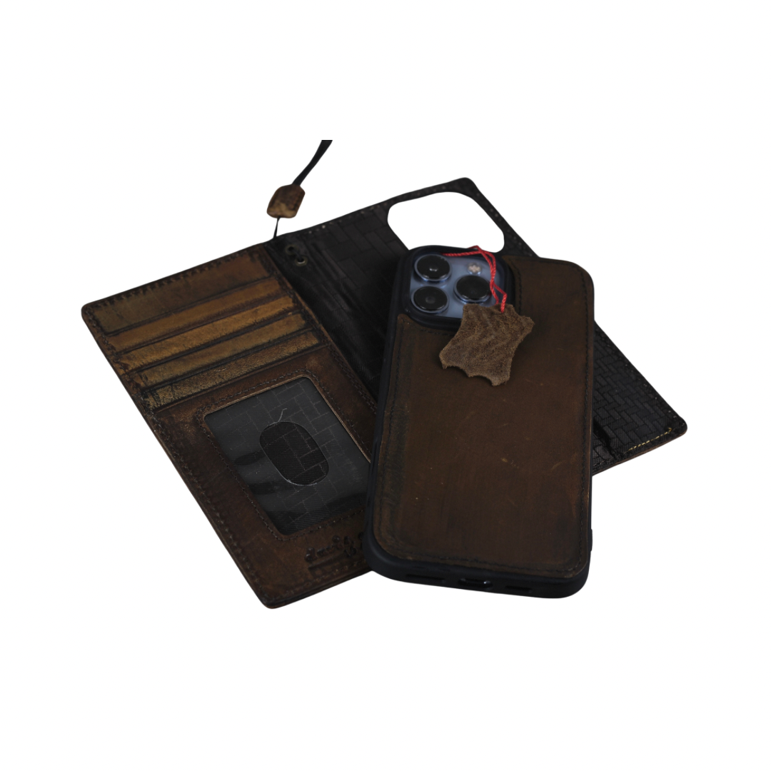 ARICHI Premium Genuine Leather Case for OnePlus Open, 8, 8 Pro, 9, 9 Pro, 12 | Handmade Polished Brown Luxury Cover