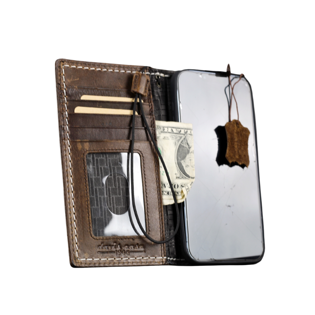ARICHI Hand-Stitched Leather Wallet Case for iPhone 6-17 Pro Max Air SE XS – Wireless Charging, Card Slots, Book Style