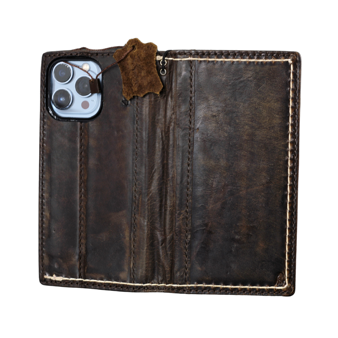 ARICHI Hand-Stitched Leather Wallet Case for iPhone 6-17 Pro Max Air SE XS – Wireless Charging, Card Slots, Book Style