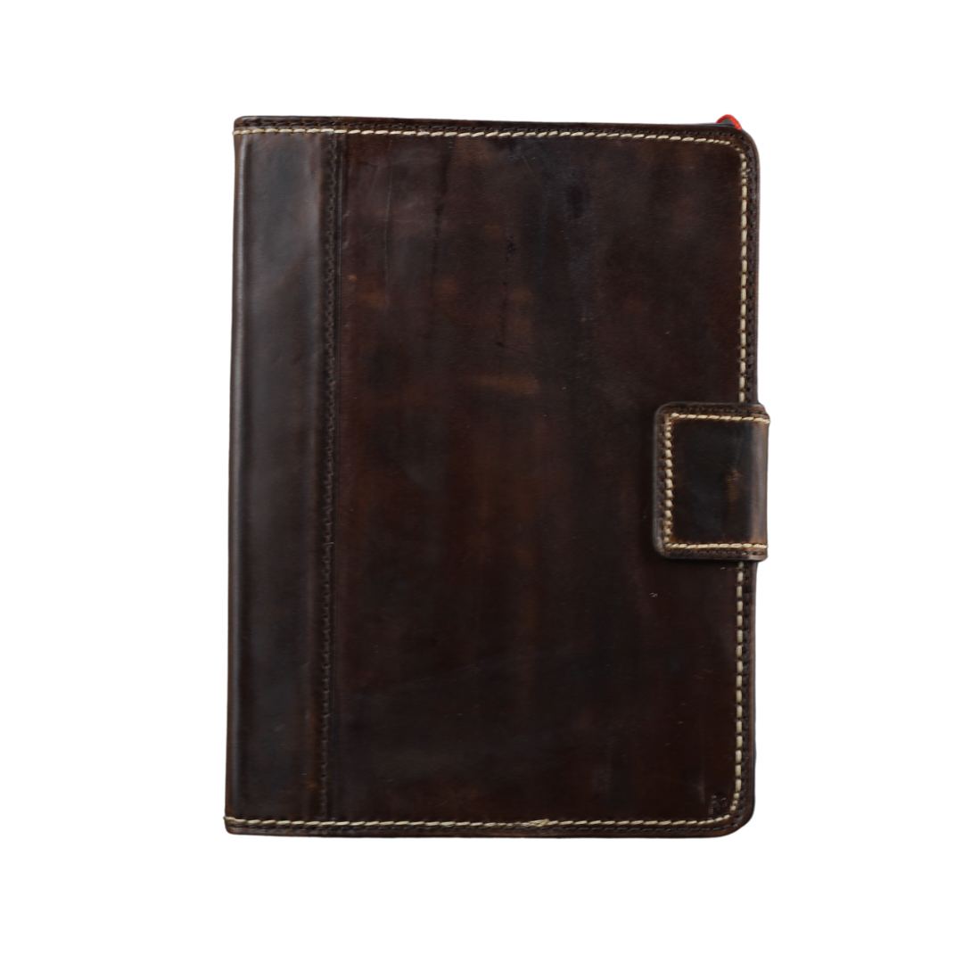 ARICHI Genuine Leather iPad Case – Dark Brown, Hand-Stitched White Thread, Magnetic Closure