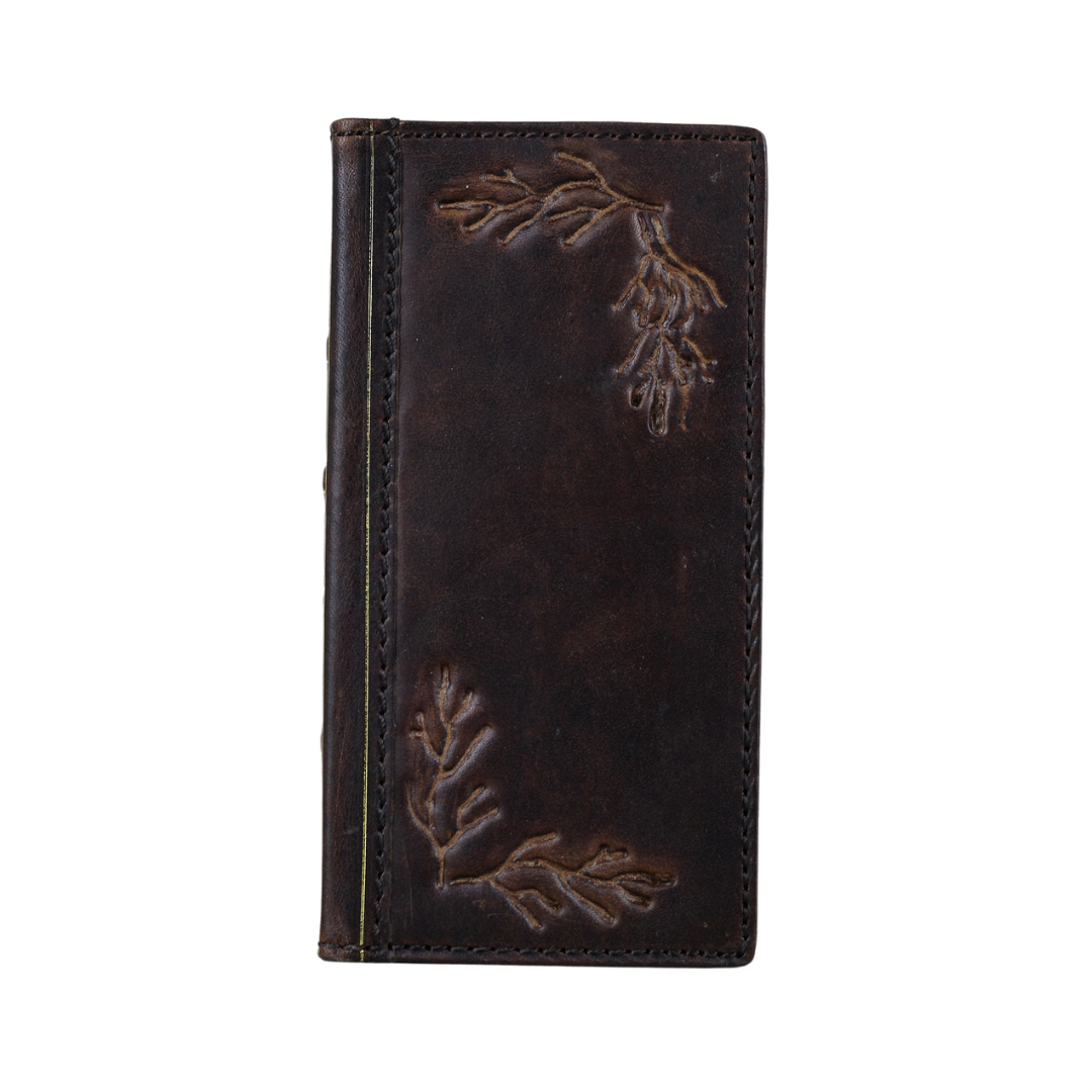 ARICHI Handmade Genuine Leather Case OnePlus Open, 8, 8 Pro, 9, 9 Pro, 12 – Vintage Bible Style with Tree Branch Embossing & Card Slots