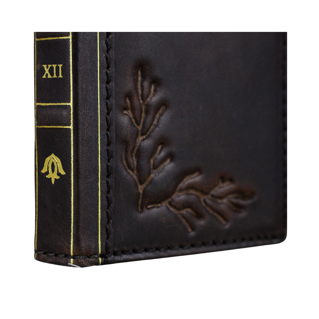 ARICHI Handmade Genuine Leather Case OnePlus Open, 8, 8 Pro, 9, 9 Pro, 12 – Vintage Bible Style with Tree Branch Embossing & Card Slots
