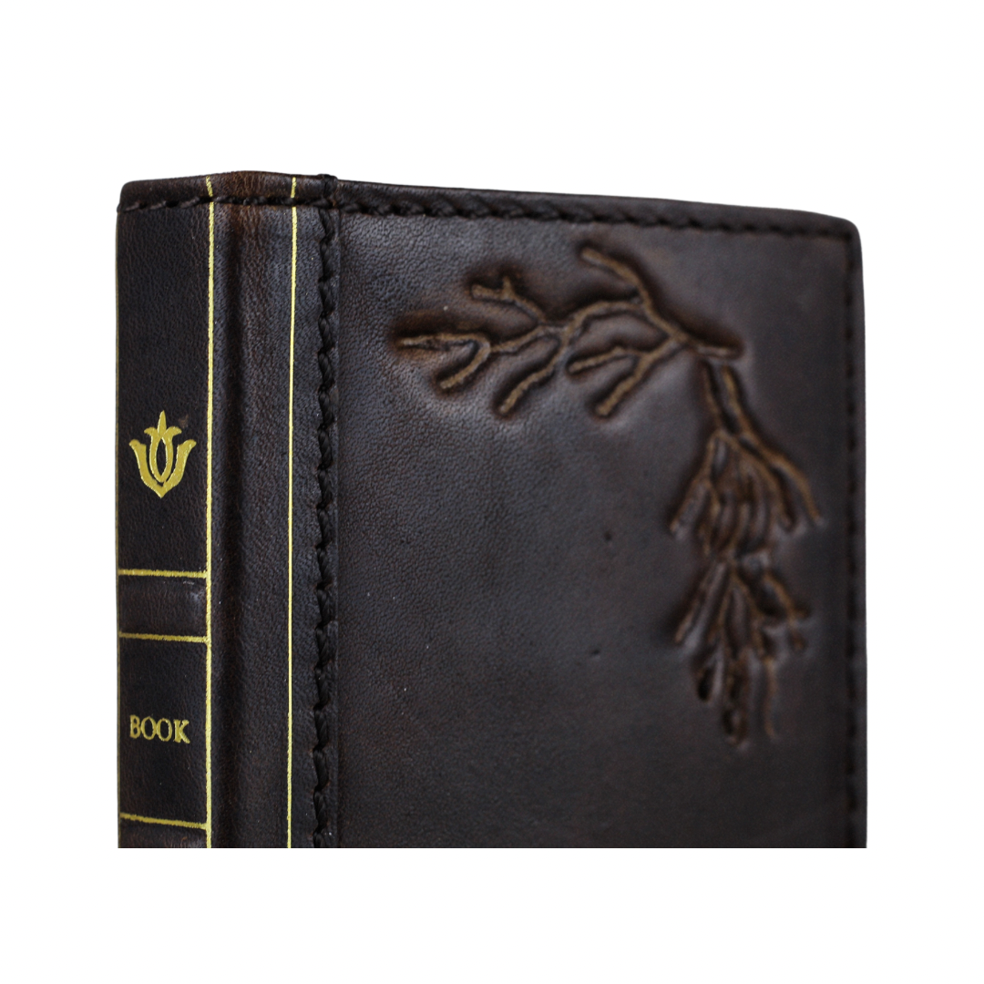 ARICHI Handmade Genuine Leather Case OnePlus Open, 8, 8 Pro, 9, 9 Pro, 12 – Vintage Bible Style with Tree Branch Embossing & Card Slots