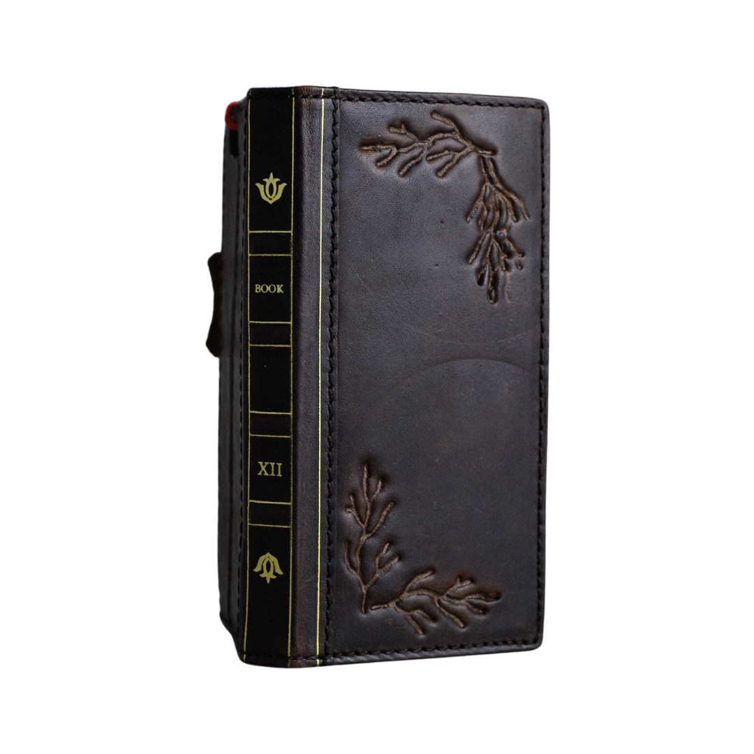 ARICHI Handmade Genuine Leather Case OnePlus Open, 8, 8 Pro, 9, 9 Pro, 12 – Vintage Bible Style with Tree Branch Embossing & Card Slots