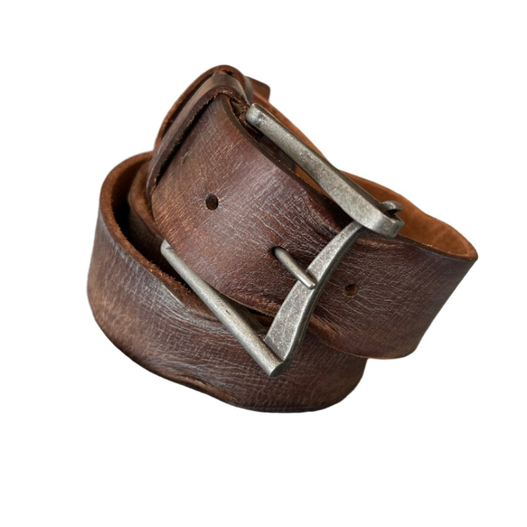 ARICHI Handmade Polished Brown Leather Belt – Genuine Leather for Men and Women, Classic Design with Elegant Buckle