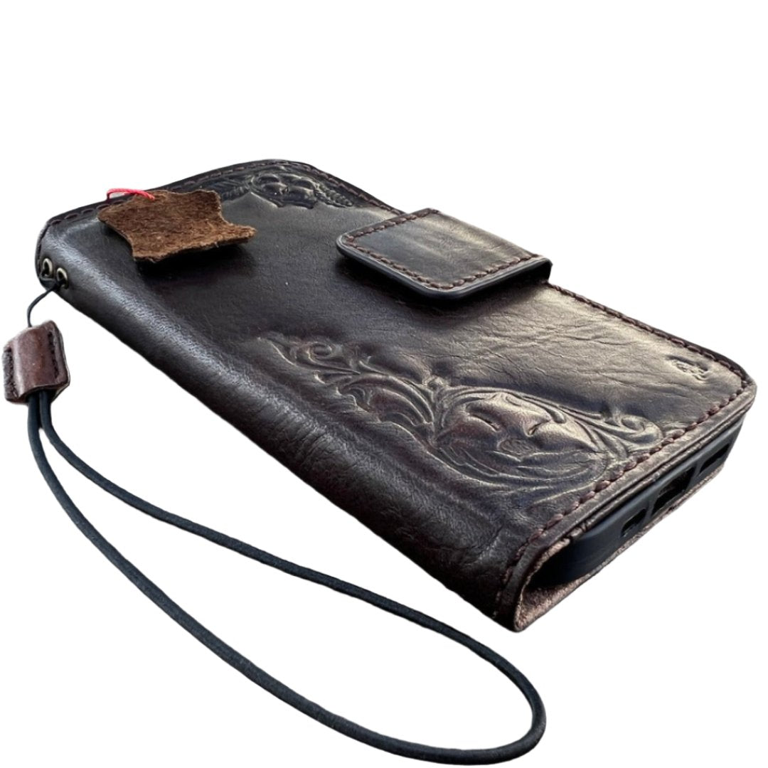 ARICHI Handcrafted Brown Leather iPhone Case with Magnetic Closure and Embossed Design – Detachable Magnetic Wallet Cover for iPhone