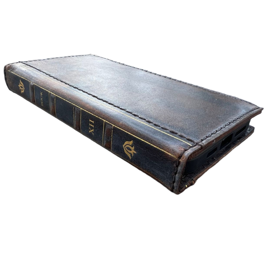 ARICHI Genuine Leather Vintage Bible Style Case for Google Pixel Polished Bible Book