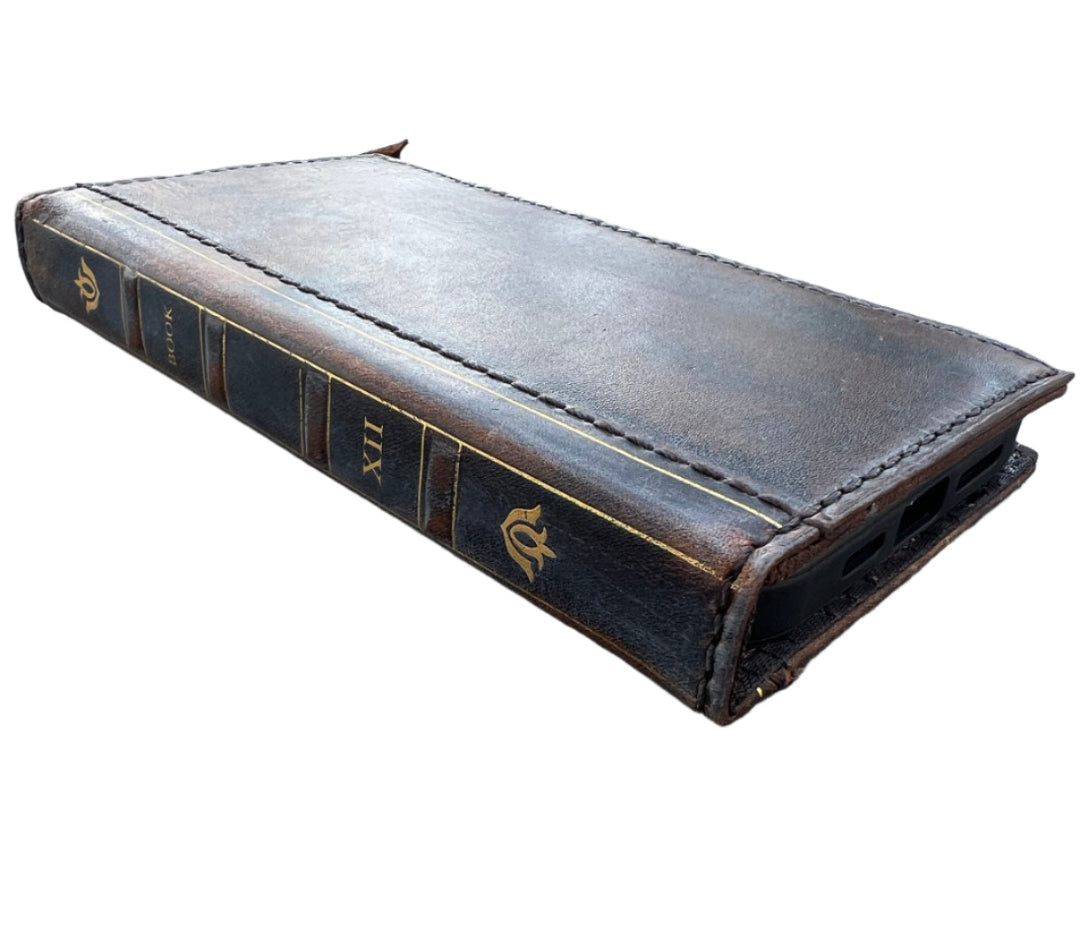 ARICHI Genuine Leather Vintage Bible Style Case for Samsung Galaxy S25 Edge, S24 S23 Ultra S22 S21 Note Z Fold 7 A56 Polished Bible Book