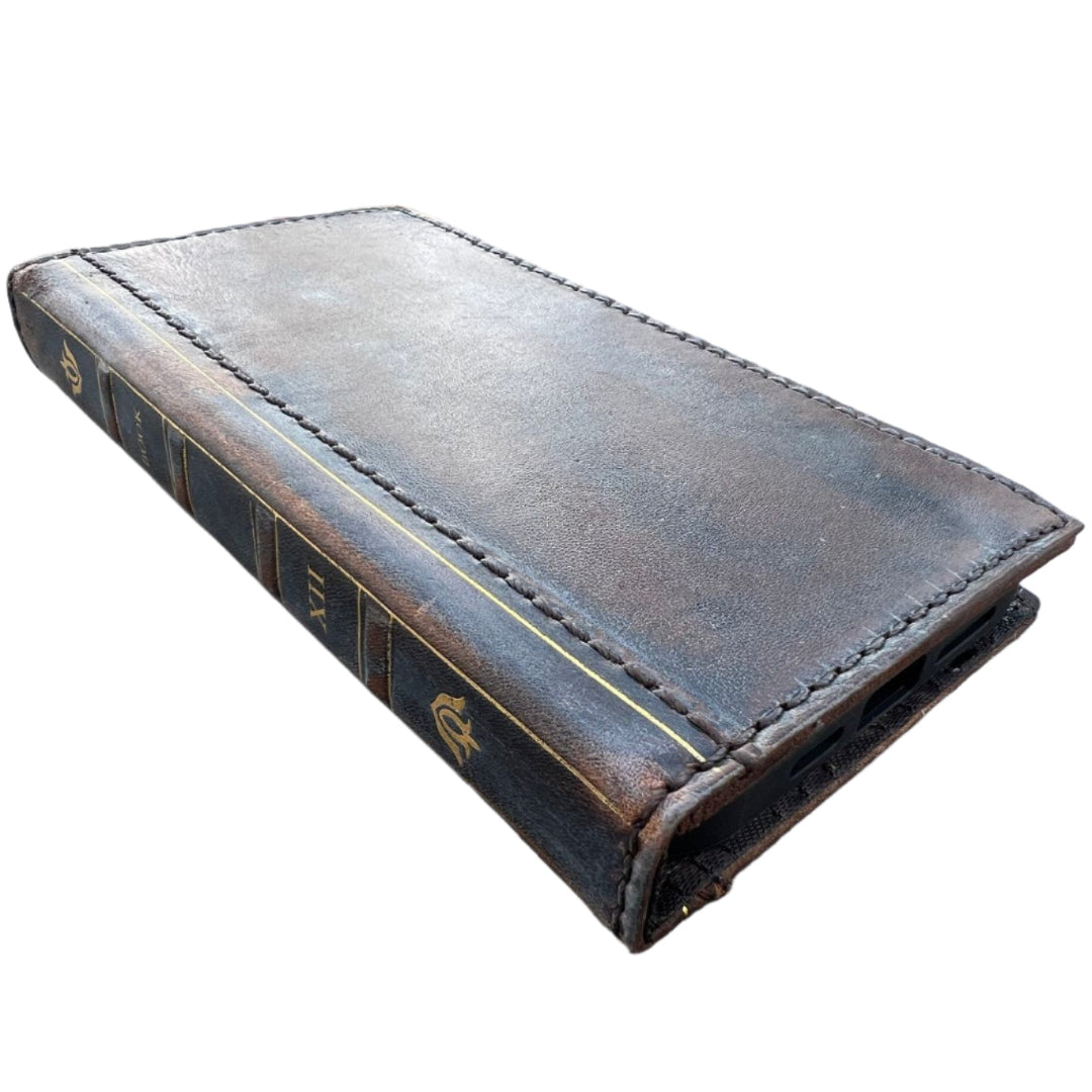 ARICHI Genuine Leather Vintage Bible Style Case for Google Pixel Polished Bible Book