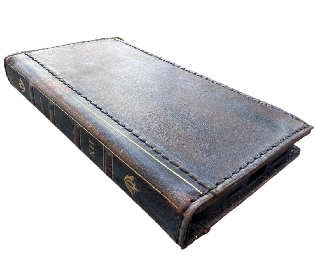 ARICHI Genuine Leather Vintage Bible Style Case for Samsung Galaxy S25 Edge, S24 S23 Ultra S22 S21 Note Z Fold 7 A56 Polished Bible Book