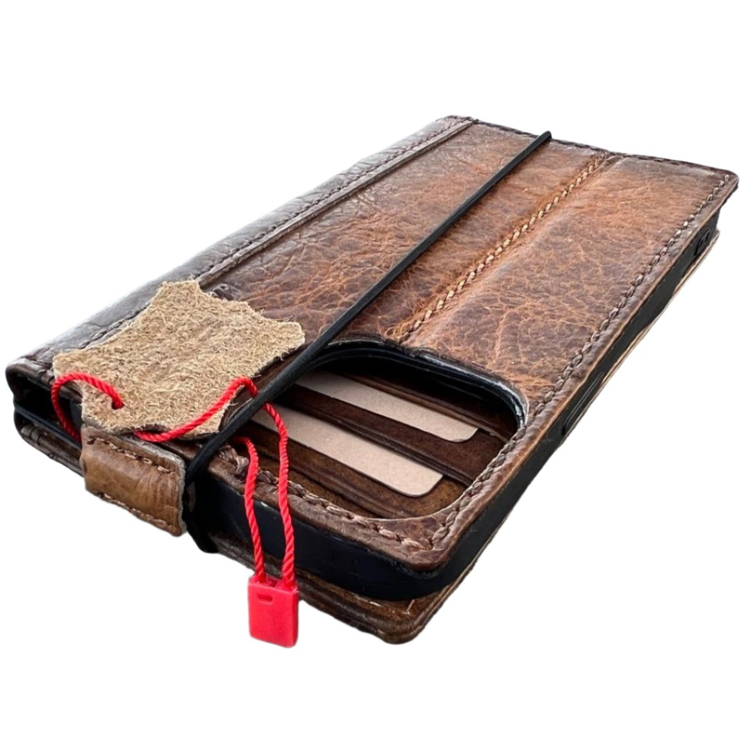 ARICHI Handcrafted Light Tan Leather iPhone Case – Smoked Wax Finish Wallet Cover for iPhone