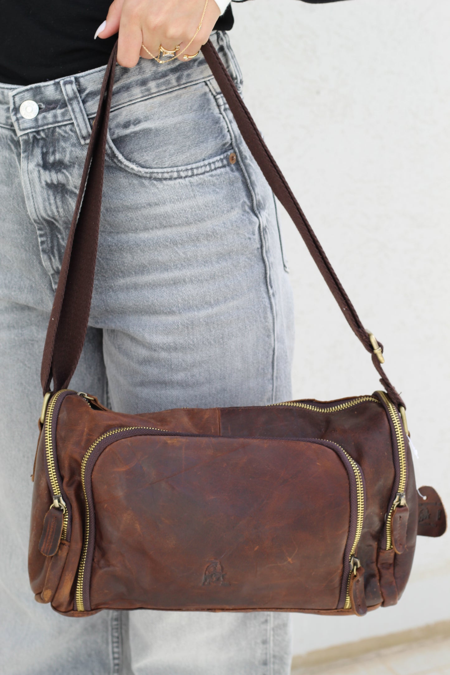 Genuine Leather Shoulder Bag Vintage Brown | Handmade Crossbody Messenger Bag for Men & Women