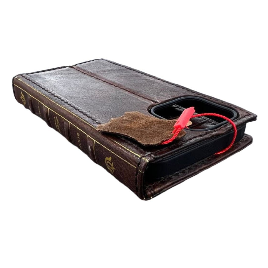ARICHI Genuine Leather Bible Style Case for iPhone Wallet Cover with Card Slots, Stamped Decorations, Vintage Craft