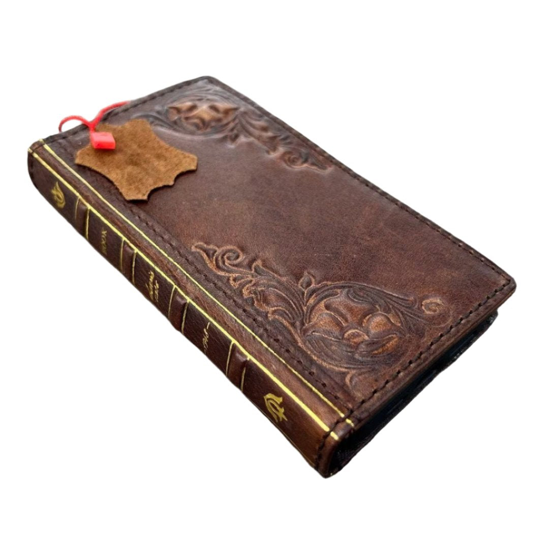 ARICHI Genuine Leather Bible Style Case for iPhone Wallet Cover with Card Slots, Stamped Decorations, Vintage Craft