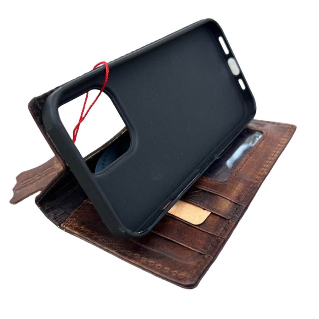 ARICHI Genuine Leather Bible Style Case for iPhone Wallet Cover with Card Slots, Stamped Decorations, Vintage Craft