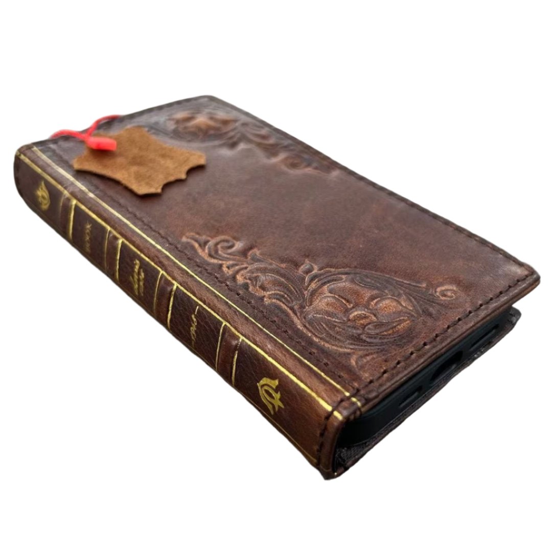 ARICHI Genuine Leather Bible Style Case for iPhone Wallet Cover with Card Slots, Stamped Decorations, Vintage Craft
