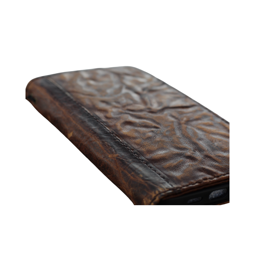 ARICHI Handmade Brown Wrinkled Leather Samsung Galaxy Wallet Case: Vintage Book-Style with Card Slots