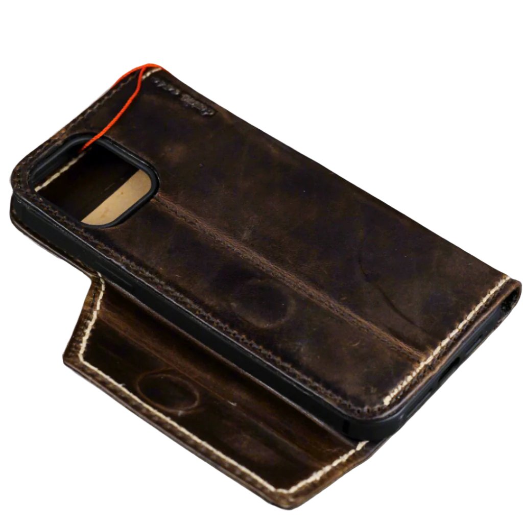 ARICHI Vintage Waxed Leather Apple iPhone Case – Handmade Magnetic Closure Hand-Stitched