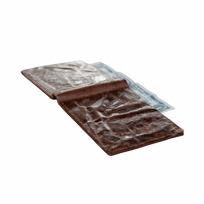 Handmade Distressed Tan Brown Leather Bifold Wallet – Slim Money Clip