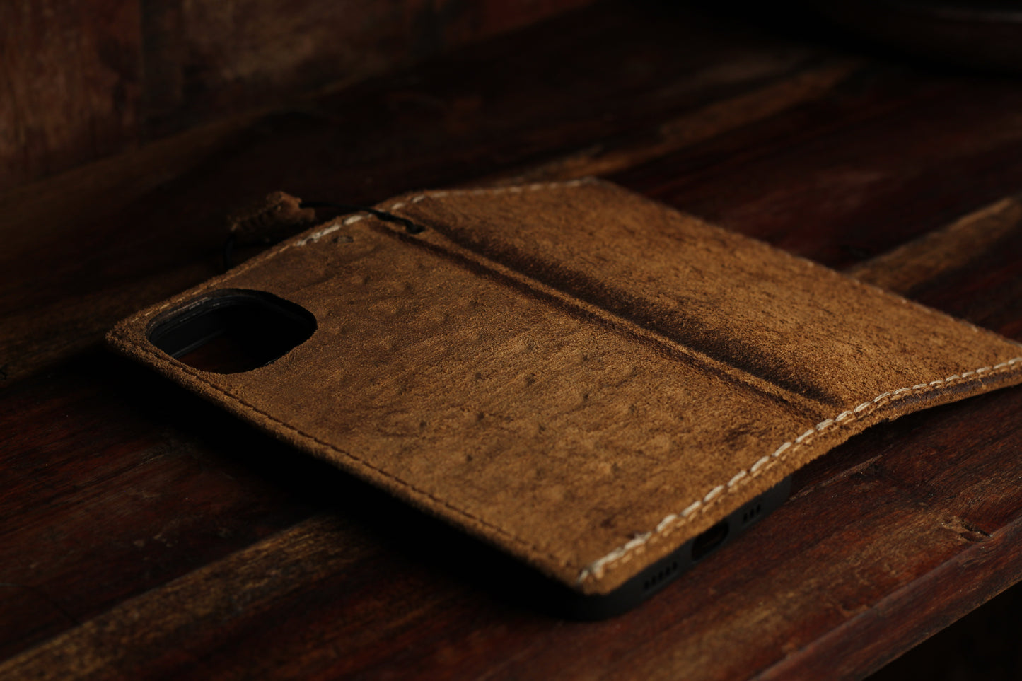 Handmade Suede Leather Wallet Phone Case – Rustic Full Grain Folio Cover for iPhone
