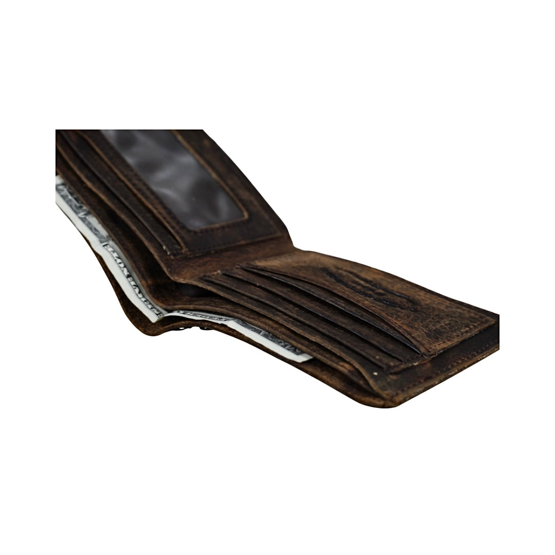 Handmade Distressed Brown Leather Bifold Wallet – Slim Money Clip