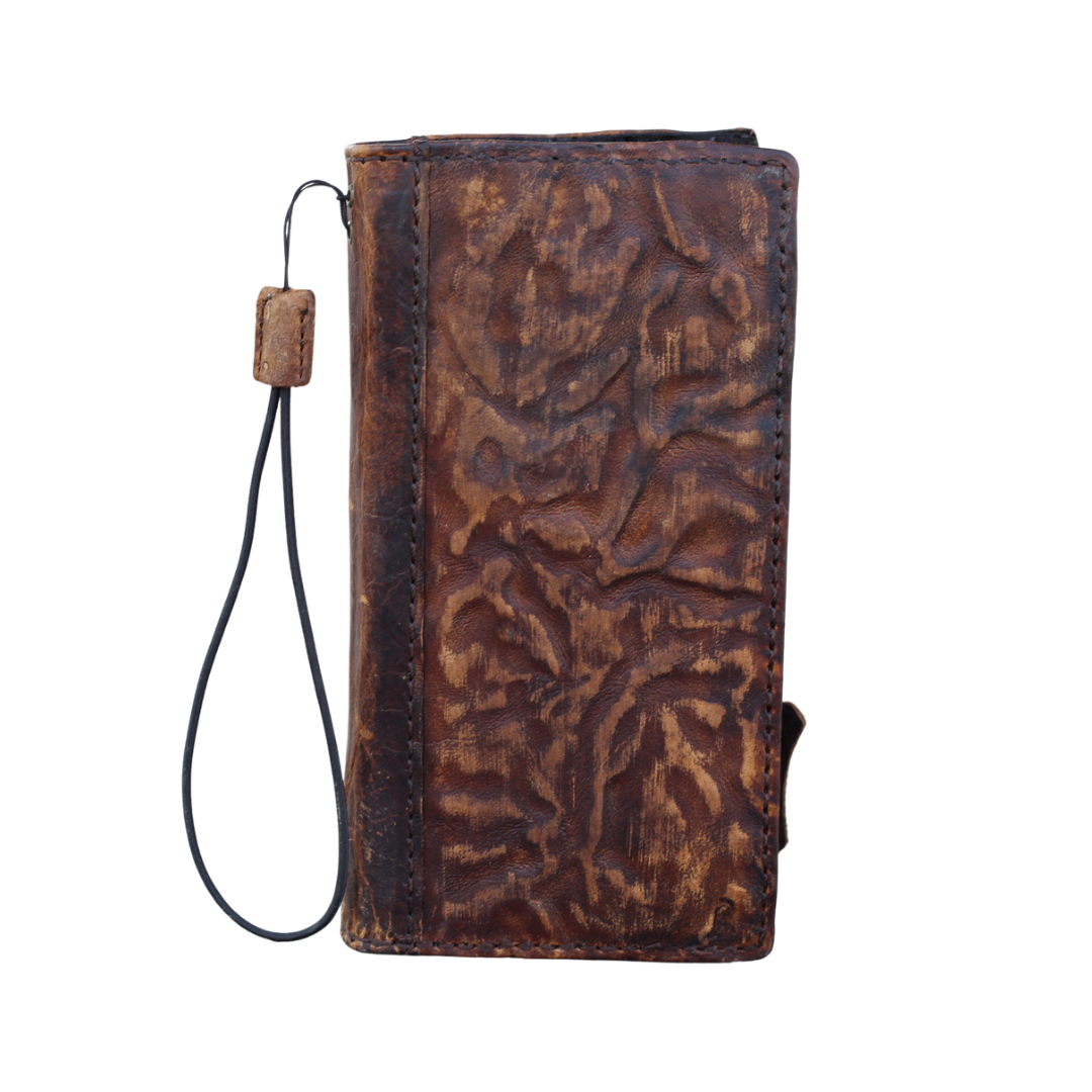ARICHI Genuine Leather Handmade Brown Wrinkled Leather iPhone Wallet Case: Vintage Book-Style with Card Slots