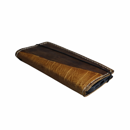 ARICHI Handmade Brown Leather Apple iPhone Case | Ostrich Accent | Hand Stitched Wallet Cover with Card Slots