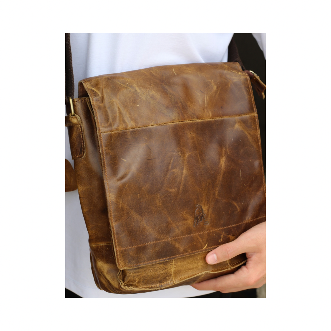 Handmade Crazy Horse Leather Messenger Bag
