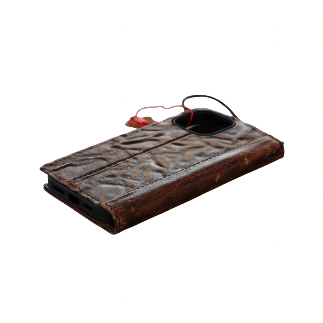 ARICHI Handmade Brown Wrinkled Leather Samsung Galaxy Wallet Case: Vintage Book-Style with Card Slots