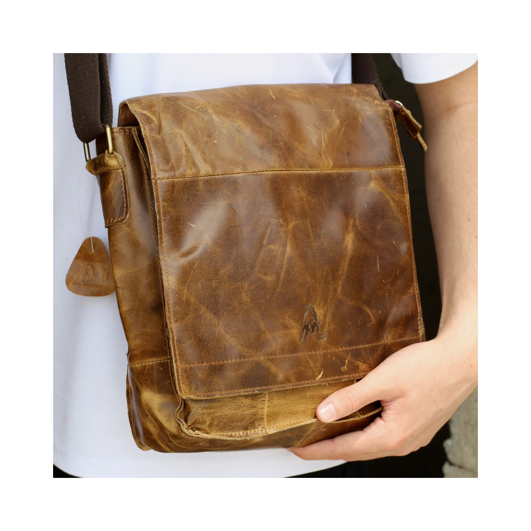Handmade Crazy Horse Leather Messenger Bag