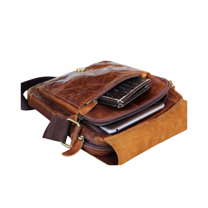 Handmade Distressed Leather Messenger Bag – Vintage Full Grain Leather Crossbody Satchel for Men – Tablet Shoulder Bag – Everyday Leather Sling Bag