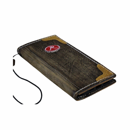 Handmade Leather iPhone Case – Baseball-Inspired Wallet Cover with Waxed Vintage Finish – Suede Stitch Details – Arichi Brand – For OnePlus Open, 8, 8 Pro, 9 9 Pro, 11, 12,13
