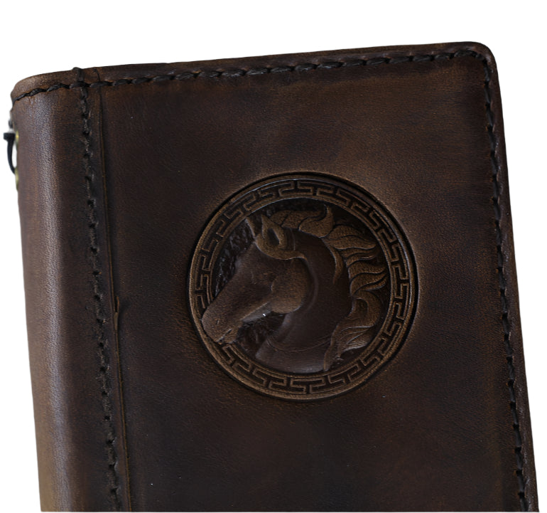 ARICHI Handcrafted Polished Leather iPhone Case with Horse Embossing – Genuine Leather Wallet Book Cover