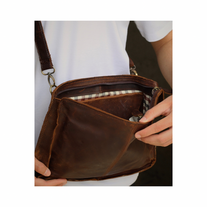 Vintage Leather Crossbody Bag | Handmade Full Grain Leather iPad Messenger Bag