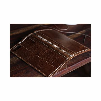 Handmade Crazy Horse Leather Phone Case for Galaxy Vintage Wallet, Handmade X Stitch