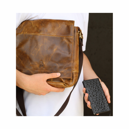 Handmade Crazy Horse Leather Messenger Bag