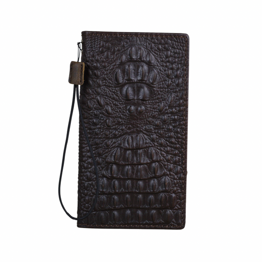 ARICHI Handmade Dark Brown Crocodile Leather Samsung Galaxy Case with Card Slots & Wireless Charging Support