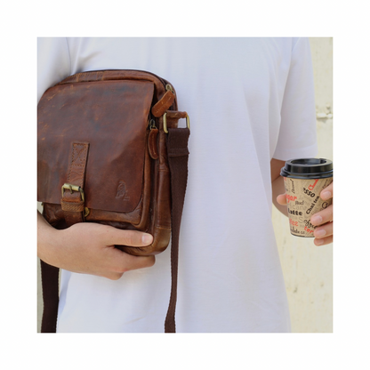 Handmade Distressed Leather Messenger Bag – Vintage Full Grain Leather Crossbody Satchel for Men – Tablet Shoulder Bag – Everyday Leather Sling Bag