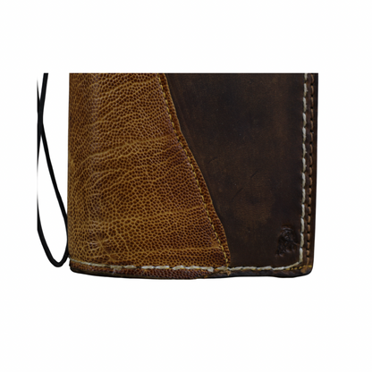 ARICHI Handmade Brown Leather Apple iPhone Case | Ostrich Accent | Hand Stitched Wallet Cover with Card Slots