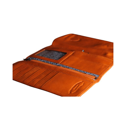 Vintage Cognac Leather Wallet for Women, Vintage Kiss Lock Clutch Purse, Genuine Leather Card Holder Wallet, Handmade 60s Style Wallet