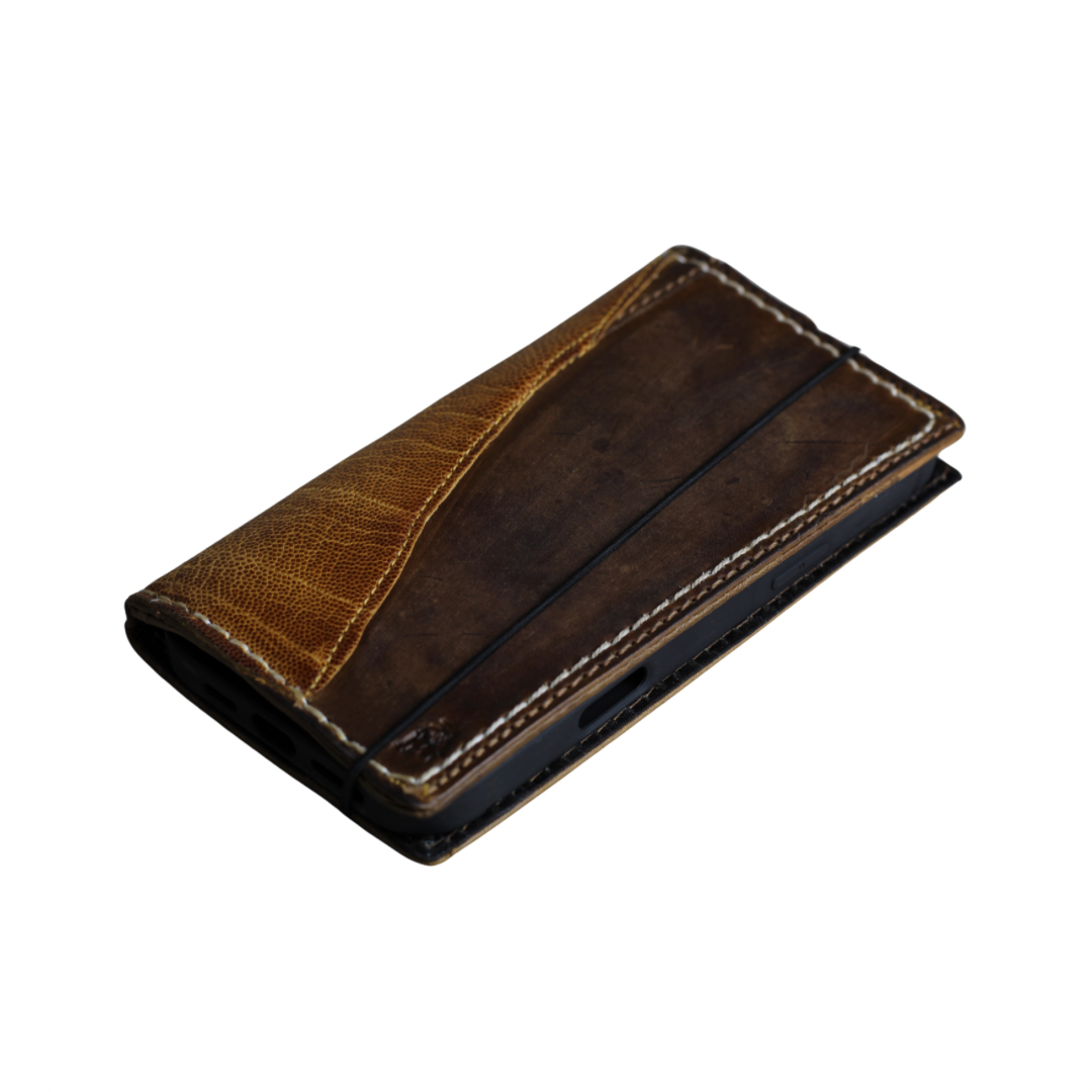 ARICHI Handmade Brown Leather OnePlus Case | Ostrich Accent | Hand Stitched Wallet Cover with Card Slots