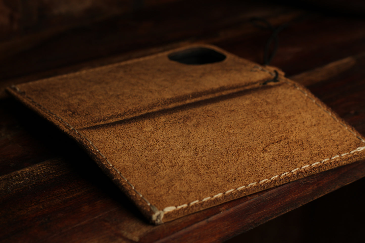 Handmade Suede Leather Wallet Phone Case – Rustic Full Grain Folio Cover for iPhone